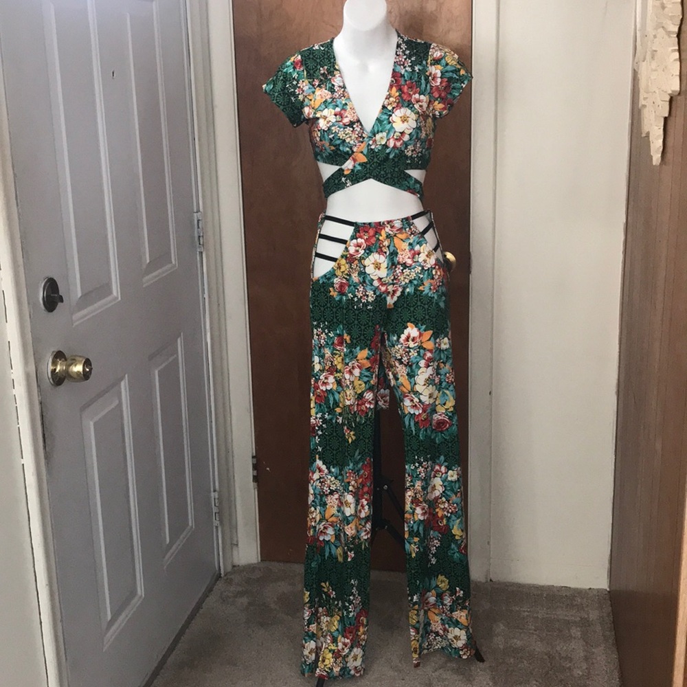 🌺New Japanese Green Floral Wrap 2 Piece Set - Picture 2 of 7